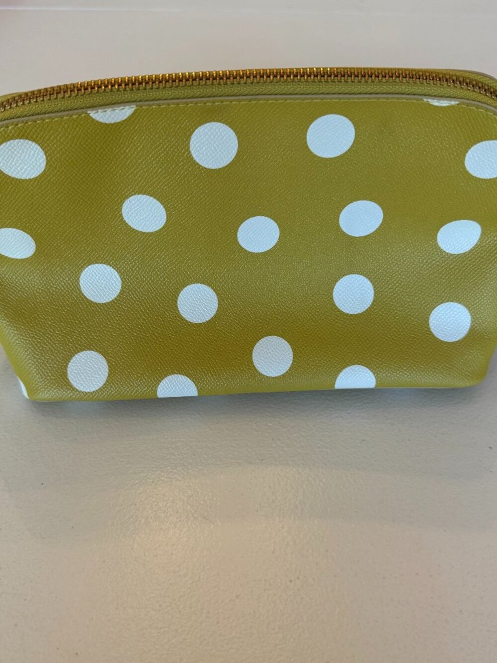 Boden Yellow White Pink Polka Dot Zip Around Bag Makeup Travel Accessories